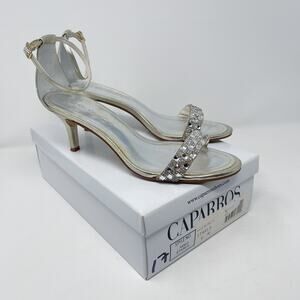 Caparros Size 9 Gold Metallic Starla Rhinestone Embellished Evening Heels Sandal